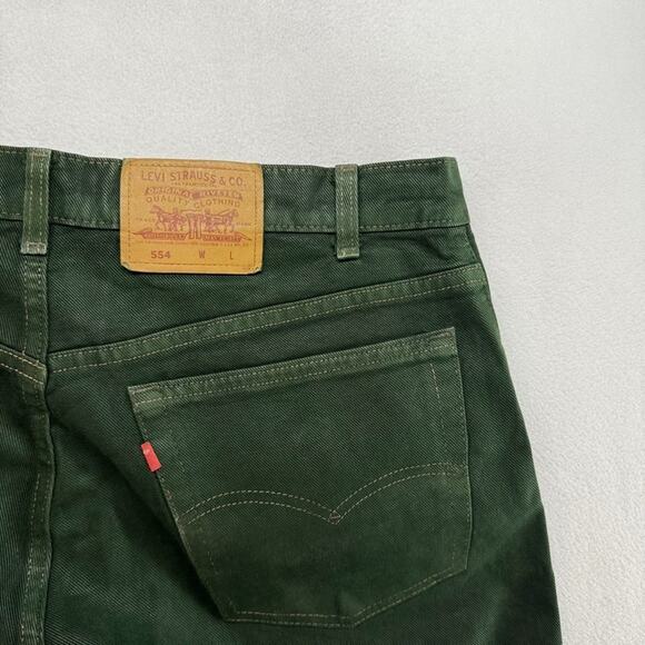 Vintage Levis Jeans FIts 37x30.5 Green 554 Baggy Loose Red Tab USA made Straight - Picture 1 of 14